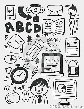 Education elements doodles hand drawn line icon,eps10 Vector Illustration