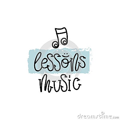 Education and Evaluation Concept. Hand writing logo lessons music on white paper. View from above. Vector Vector Illustration