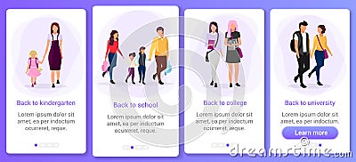 Education, first of september onboarding mobile app screen template. Back to school, college, kindergarten, university. Website Vector Illustration