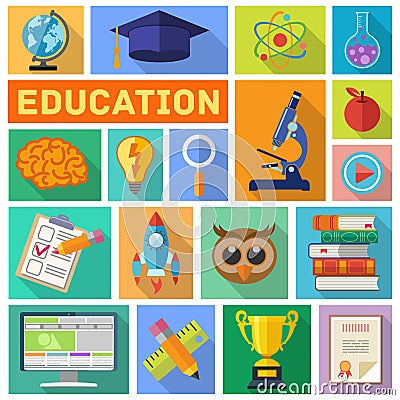 Education Flat Icon Set Vector Illustration