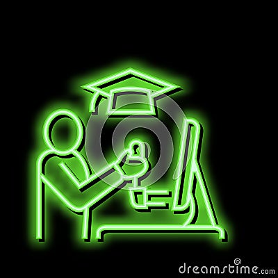 education flight simulator on computer neon glow icon illustration Vector Illustration