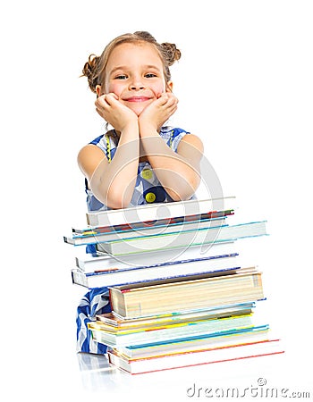 Education - funny girl with books. Stock Photo