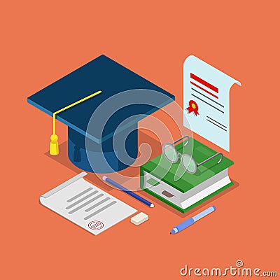 Education graduation diploma certificate flat isometric vector Vector Illustration