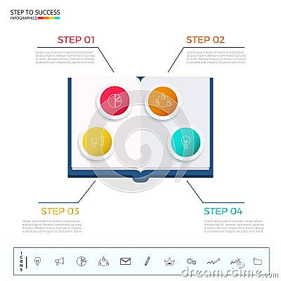 Education and graduation infographic. Paper book infographics template with icons and elements. Vector Illustration