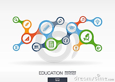 Education. Growth abstract background with connected metaball and integrated icons Vector Illustration