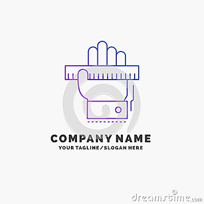 Education, hand, learn, learning, ruler Purple Business Logo Template. Place for Tagline Vector Illustration