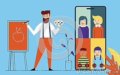 Education at home art teacher training children online vector Vector Illustration