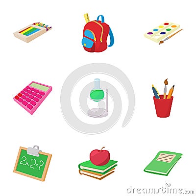 Education icons set, cartoon style Vector Illustration