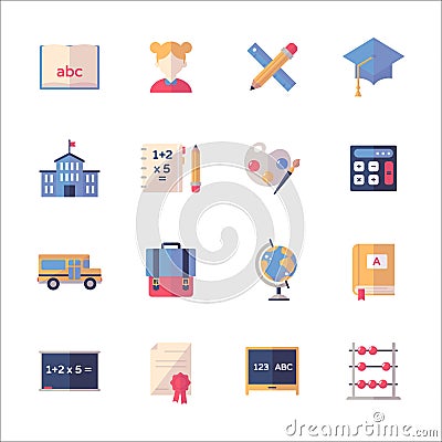 Education Icons Set 1- Flat Series Vector Illustration