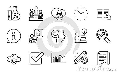 Education icons set. Included icon as Analytics, Euler diagram, Cloud computing. Vector Vector Illustration