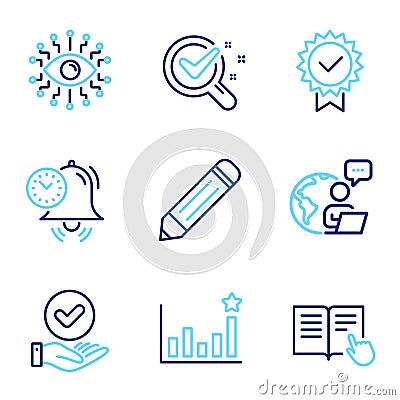 Education icons set. Included icon as Approved checkbox, Certificate, Efficacy signs. Vector Vector Illustration