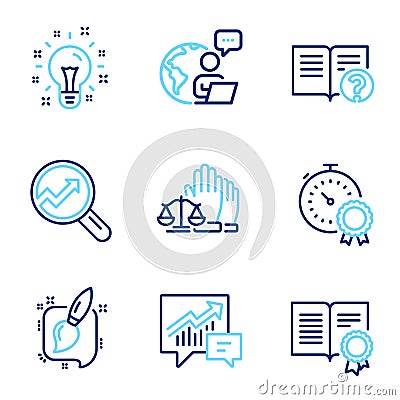 Education icons set. Included icon as Diploma, Best result, Court jury signs. Vector Vector Illustration