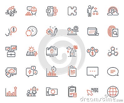 Education icons set. Included icon as Globe, Work home and Teamwork chart web elements. For website app. Vector Vector Illustration