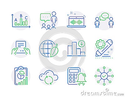 Education icons set. Included icon as Music making, Decreasing graph, Report signs. Vector Vector Illustration