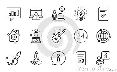 Education icons set. Included icon as Video file, Globe, Electric guitar. Vector Vector Illustration