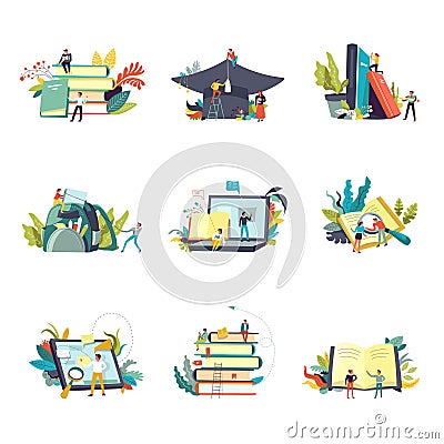 Education icons and study learning vector people Vector Illustration