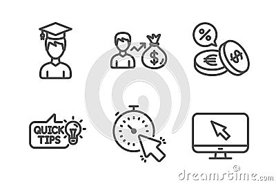 Education idea, Student and Currency exchange icons set. Timer, Sallary and Internet signs. Vector Vector Illustration