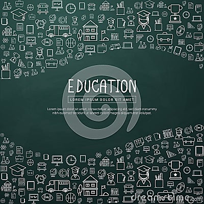 Education infographic with hand drawn doodle school icons Cartoon Illustration