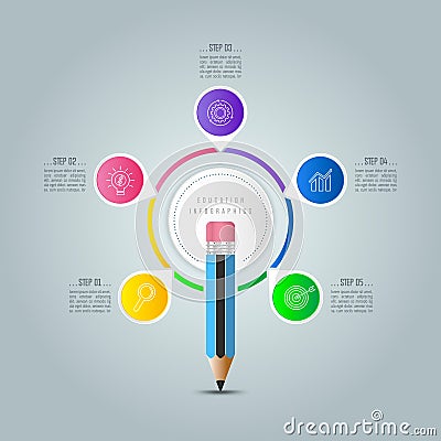 Education infographics template 5 step option. Vector Illustration