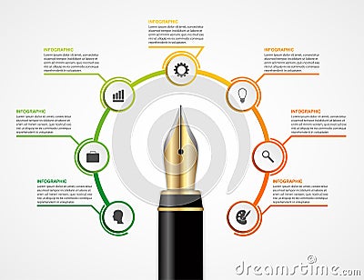 Education ink pen option Infographics design template. Vector Illustration