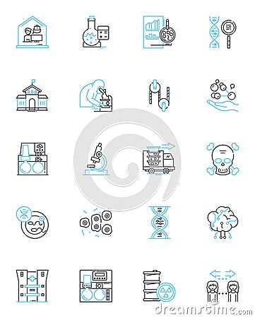 Education instruction linear icons set. Pedagogy, Curriculum, Tutoring, Mentoring, E-learning, Lesson, Lecture line Vector Illustration