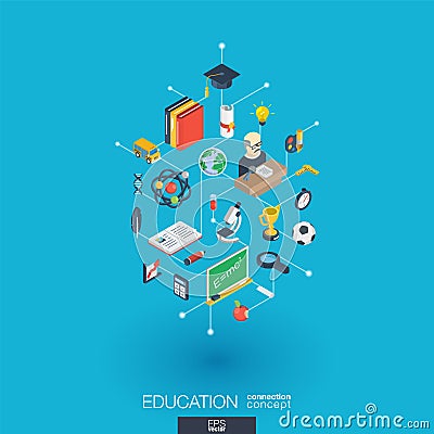 Education integrated 3d web icons. Digital network isometric concept. Vector Illustration