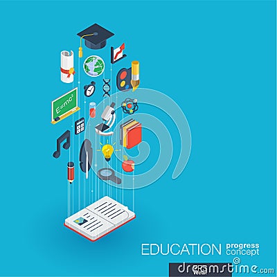 Education integrated 3d web icons. Growth and progress concept Vector Illustration
