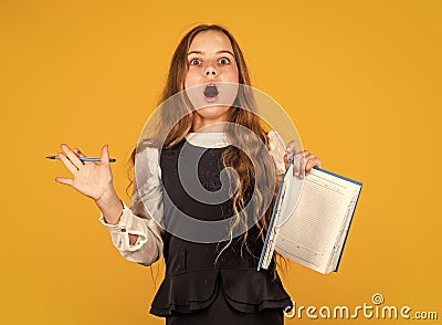 Education for kids. School education concept. Hard task. Homework. Writing notes. Nerd lifestyle. Girl studying. Basic Stock Photo