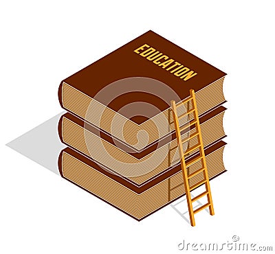 Education and knowledge concept shown with book and ladder to the top. Vector Illustration