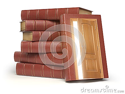 Education, knowledge and reading concept. Pile of old red books Cartoon Illustration