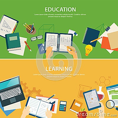 Education and learning banner flat design template Vector Illustration