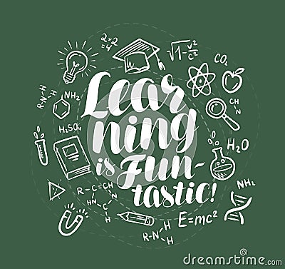 Education, learning banner. Lettering written in chalk on school board. Vector illustration Vector Illustration