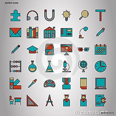 Education and learning Color Line Icons perfect pixel. Vector Illustration