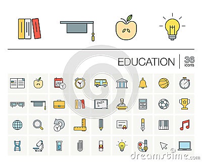 Education and learning color vector icons Vector Illustration