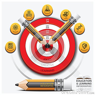 Education And Learning Step Infographic With Pencil Dartboard Su Vector Illustration