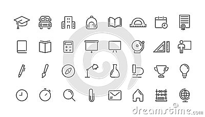 Education line icons. Outline school icons. Education icons in line. School line icons set. Thin line education icons Vector Illustration