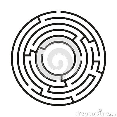 Education logic game labyrinth for kids. Find right way. Isolated simple round maze black line on white background. Vector Illustration