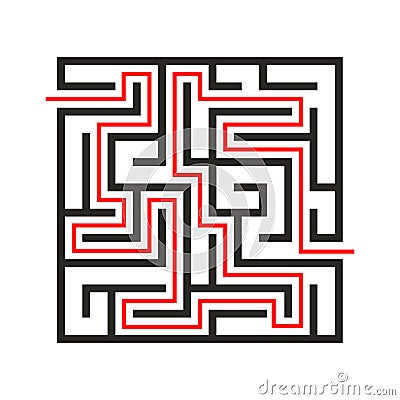 Education logic game labyrinth for kids. Find right way. Isolated simple square maze black line on white background. Vector Illustration