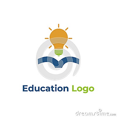 Education Logo book lamp Illustration with yellow lamp and blue book Idea for Education Concept, Ecological Education Concept, Vector Illustration