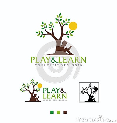 Education Logo, Boy reading book, Preschool Logo Vector Vector Illustration