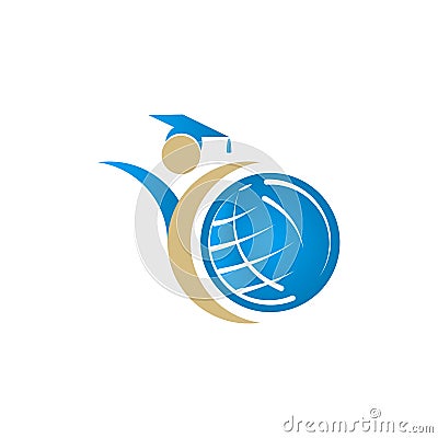 Education logo concept with graduation cap and globe, vector ill Cartoon Illustration