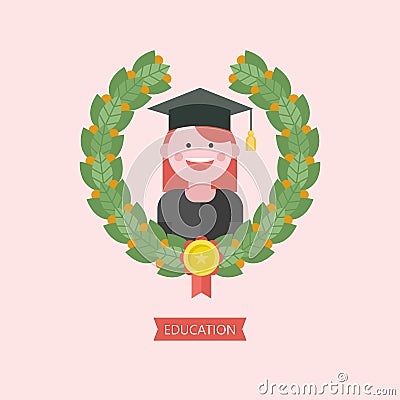 Education logo. Emblem of educational institution, school, College. Vector template. Laurel wreath. Vector Illustration