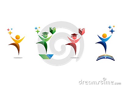 education, logo, people, celebration, student and book symbol icon set vector design Vector Illustration
