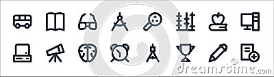 Education material line icons. linear set. quality vector line set such as add file, trophy, alarm clock, printer, education, Vector Illustration