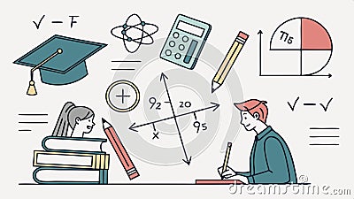 Education and math symbols, learning math, study, knowledge, numbers, calculation, school vector design Generative AI Vector Illustration