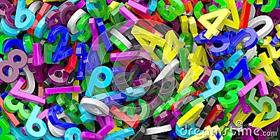 Education, maths, calculation concept. Colorful figures numbers background. 3d illustration Cartoon Illustration