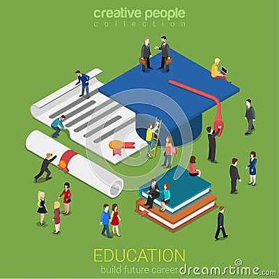 Education micro people flat 3d web isometric infographic concept Vector Illustration