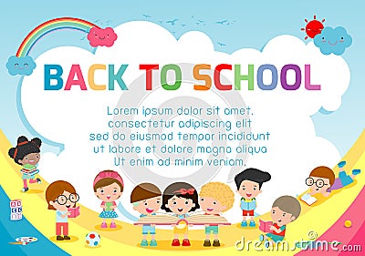 Education object on back to school background, back to school, Kids jumping, education concept, Template for advertising brochure Vector Illustration