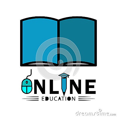 Education online flat icon with writ. Design vector Stock Photo