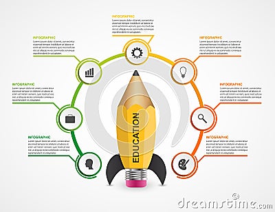 Education option Infographics design template. Rocket of a pencil for educational and business presentations and brochures. Vector Illustration